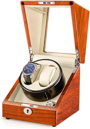 Wood Double Watch Winder Box Automatic Watches Rotation Mode Silent Motor