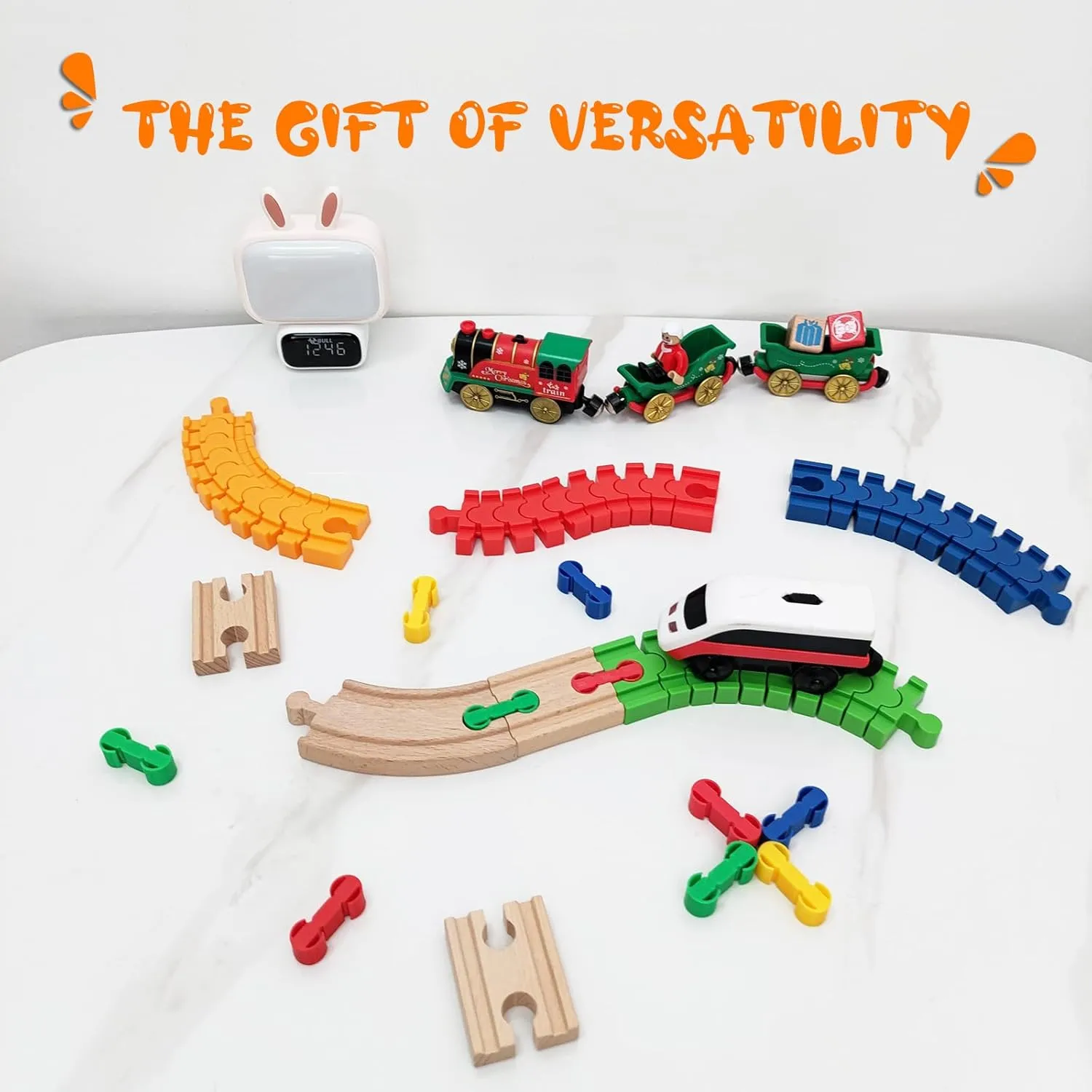Wooden Train Track Accessories, 44 pcs Wooden Track Connector, Compatible with All Major Brands Wood Train Track, Christmas Birthday Gift for Boys Girls, Train Toys Expansion Pack for Kids Ages 3 