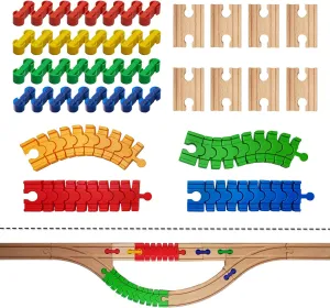 Wooden Train Track Accessories, 44 pcs Wooden Track Connector, Compatible with All Major Brands Wood Train Track, Christmas Birthday Gift for Boys Girls, Train Toys Expansion Pack for Kids Ages 3 