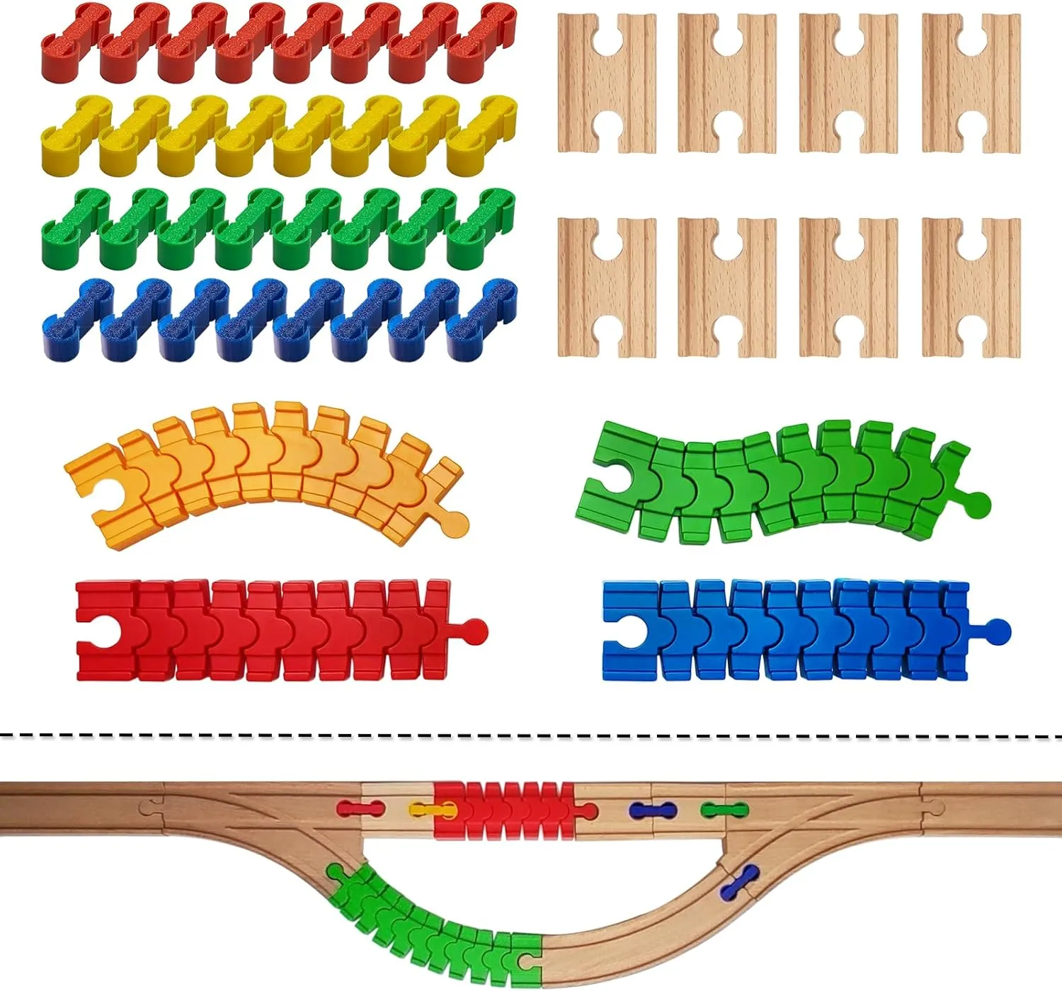 Wooden Train Track Accessories, 44 pcs Wooden Track Connector, Compatible with All Major Brands Wood Train Track, Christmas Birthday Gift for Boys Girls, Train Toys Expansion Pack for Kids Ages 3 