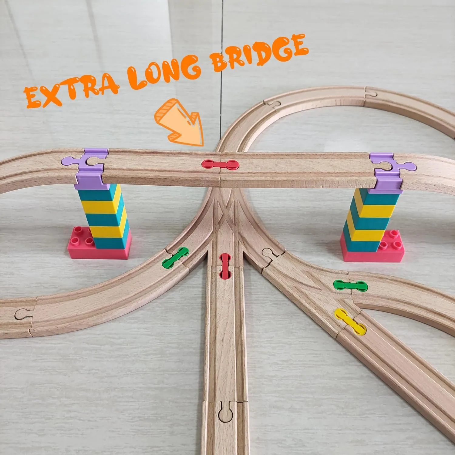 Wooden Train Track Accessories, 44 pcs Wooden Track Connector, Compatible with All Major Brands Wood Train Track, Christmas Birthday Gift for Boys Girls, Train Toys Expansion Pack for Kids Ages 3 