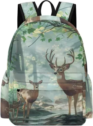 Woodland Deer Cute Backpacks 16.5 Inch With Padded Straps Printed Back Pack Daypack Laptop Bag for Travel Hiking Camping 16.5 * 12 * 6 Inch