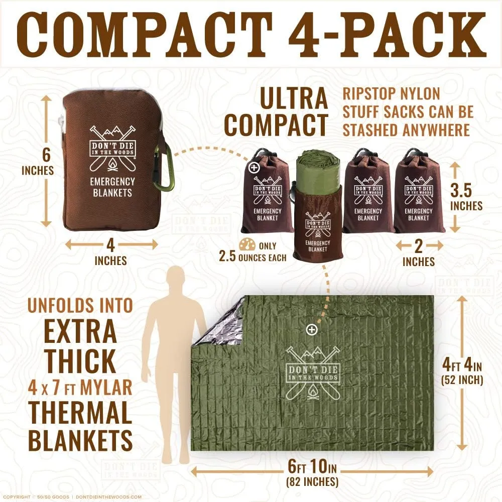 World’s Toughest Emergency Blankets [4-Pack] Extra-Thick Thermal Mylar Foil Space Blanket | Waterproof Ultralight Outdoor Survival Gear For Hiking, Camping, Running, Emergency, First Aid Kits [Green]