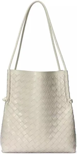 Woven Large Leather Shoulder Bag Large Capacity Tote Bag Genuine Leather Bucket Bag Armpit Bag(B)