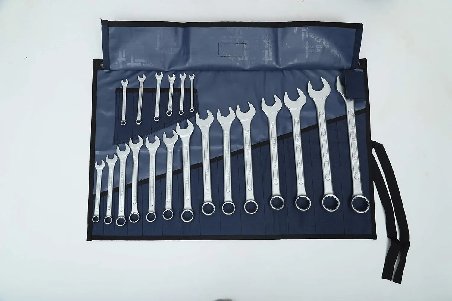 Wrench Pouch SAE & Metric Wrenches Tools Bag Organizer Roll Up Pouch 20 Pockets Durable Hand Crafted Dyed & Sand Washed 100% Ballistic Polyester - Navy Blue - (Tools are not Included)