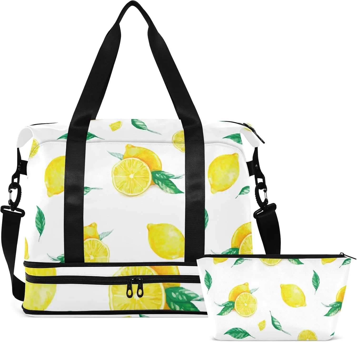 Yellow Lemons and Leaves Travel Duffel Gym Sports Luggage Bag Expandable Large Capacity Sports Bag for Women and Men