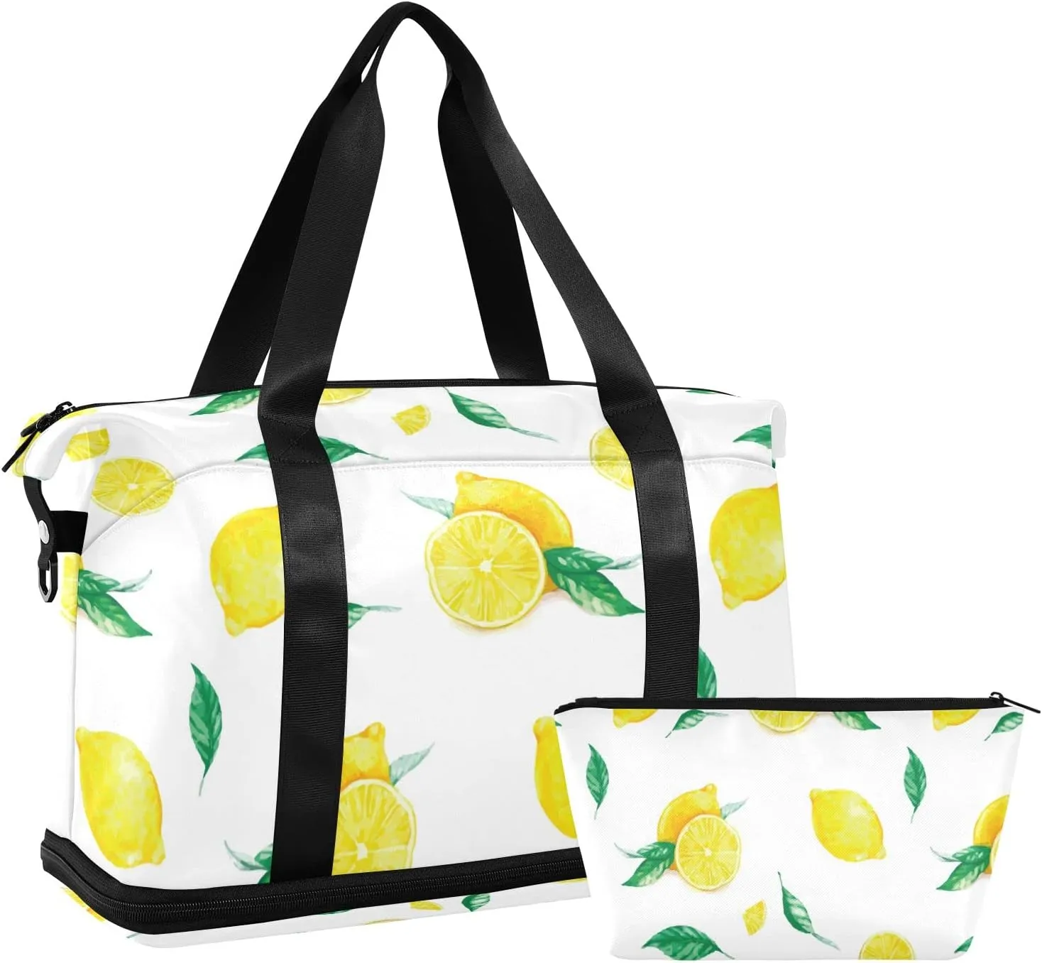Yellow Lemons and Leaves Travel Duffel Gym Sports Luggage Bag Expandable Large Capacity Sports Bag for Women and Men