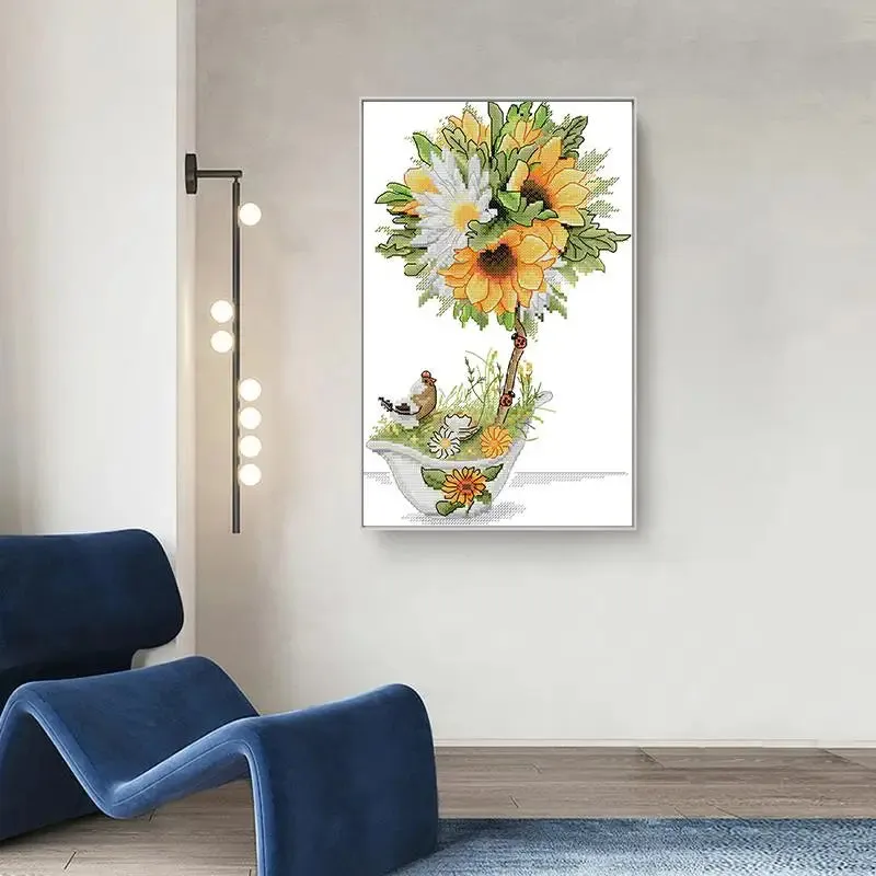 Yellow Sunflower Cross Stitch Embroidery Kits