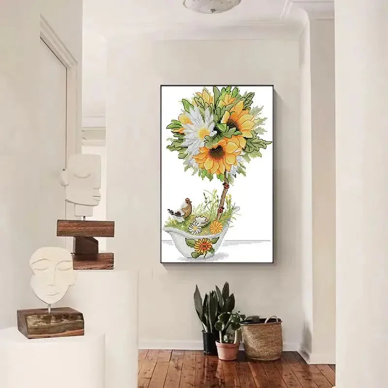 Yellow Sunflower Cross Stitch Embroidery Kits