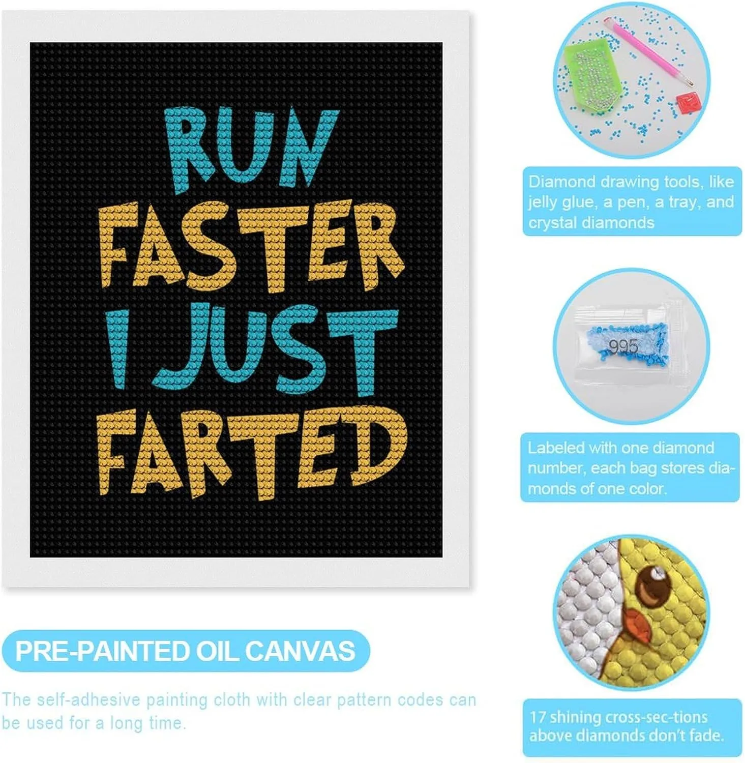 Yepp I Just Farted Funny 5D Diamond Art Kits for Adults Full Round Drill Craft Home Wall Decor 16"x20"