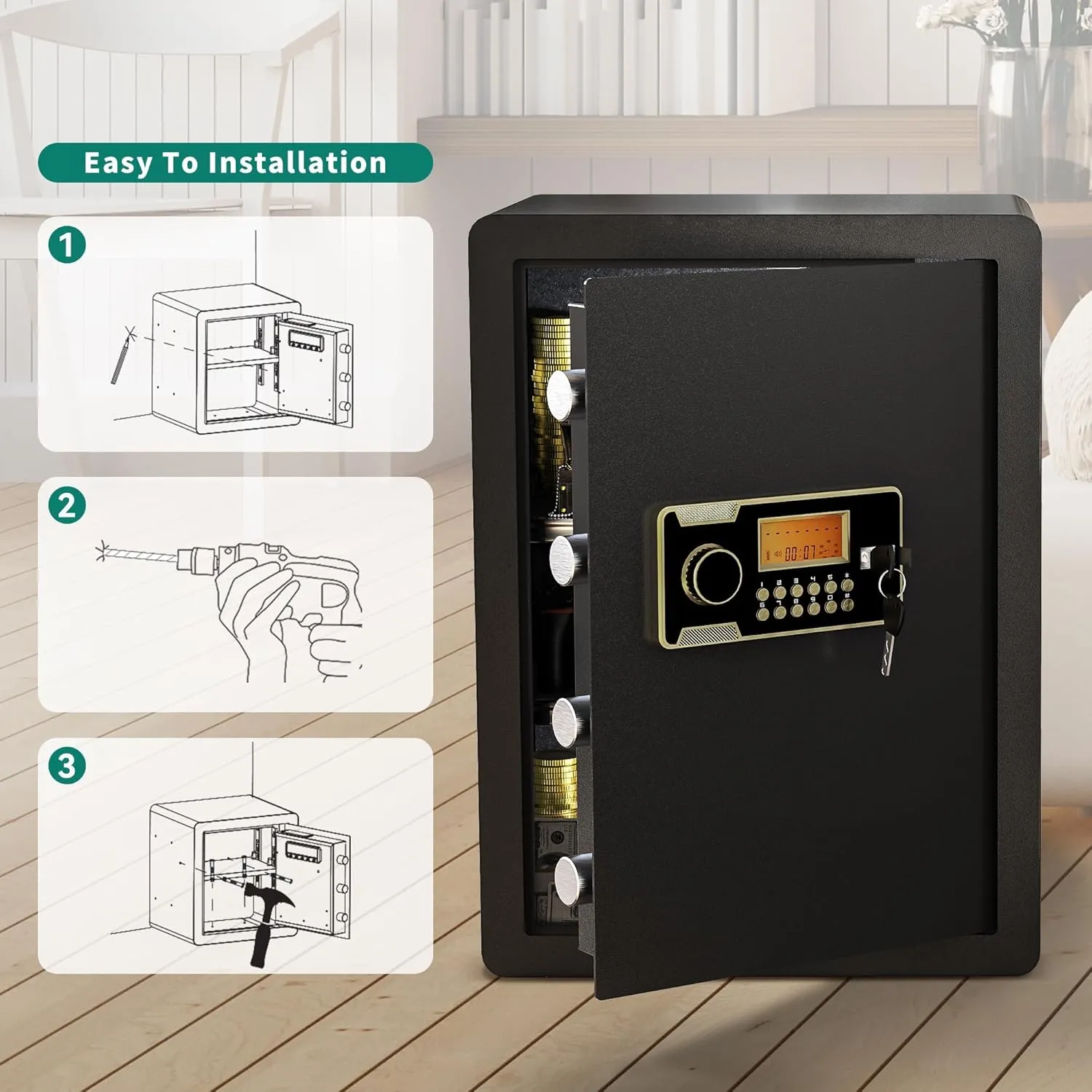 YITAHOME Large Safe Box with Fireproof Document Bag, Digital Keypad and Removable Shelf, Security Home Safe for Home Office Hotel Protects Important Valuables 3.5 Cubic Feet