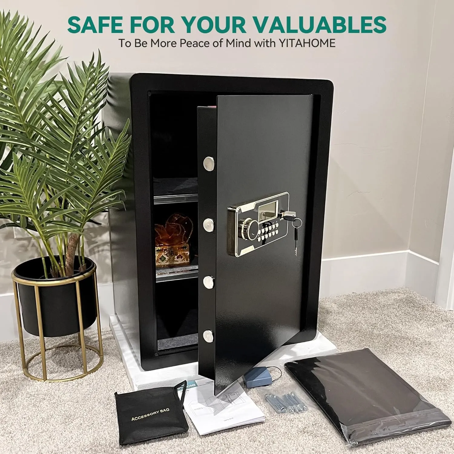 YITAHOME Large Safe Box with Fireproof Document Bag, Digital Keypad and Removable Shelf, Security Home Safe for Home Office Hotel Protects Important Valuables 3.5 Cubic Feet