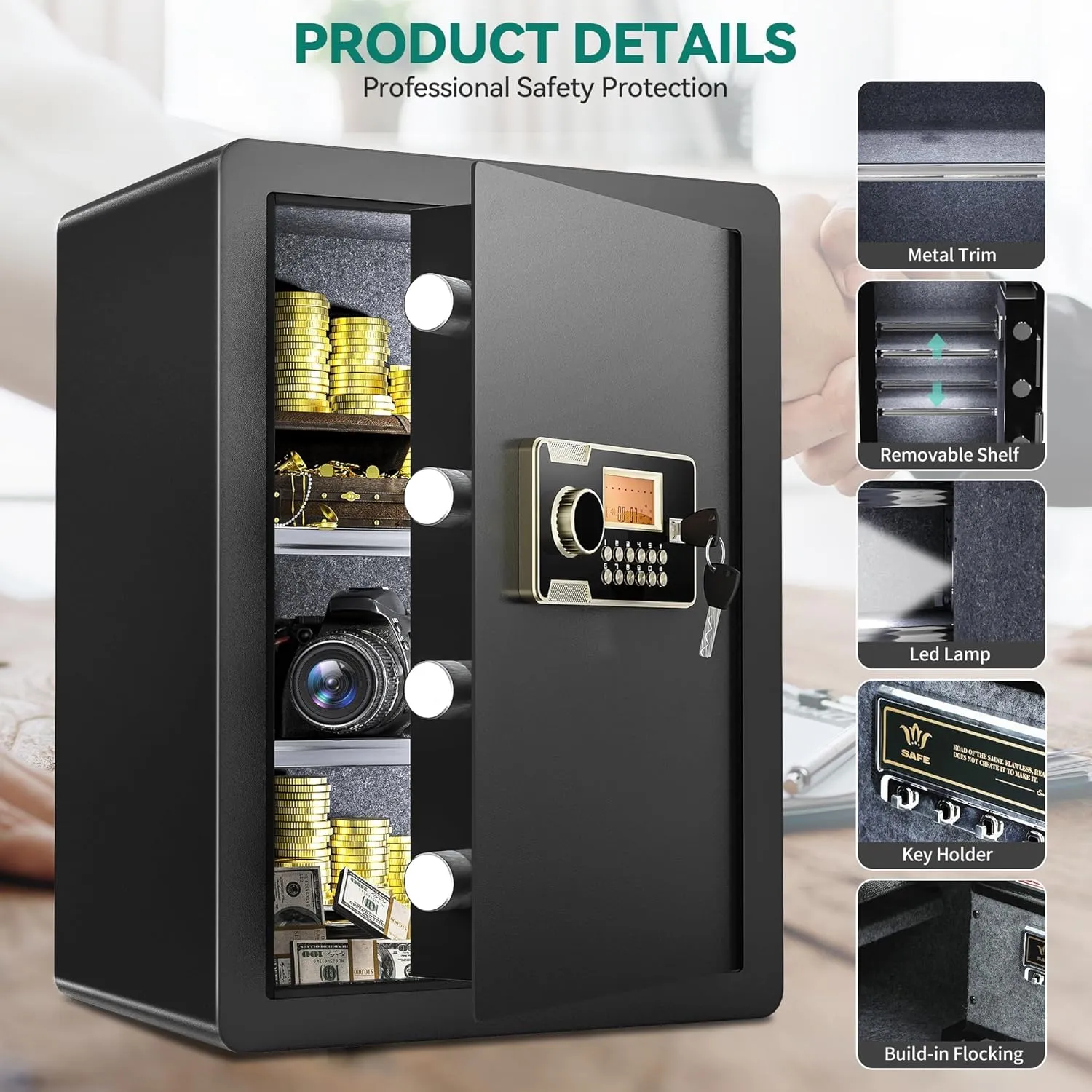 YITAHOME Large Safe Box with Fireproof Document Bag, Digital Keypad and Removable Shelf, Security Home Safe for Home Office Hotel Protects Important Valuables 3.5 Cubic Feet