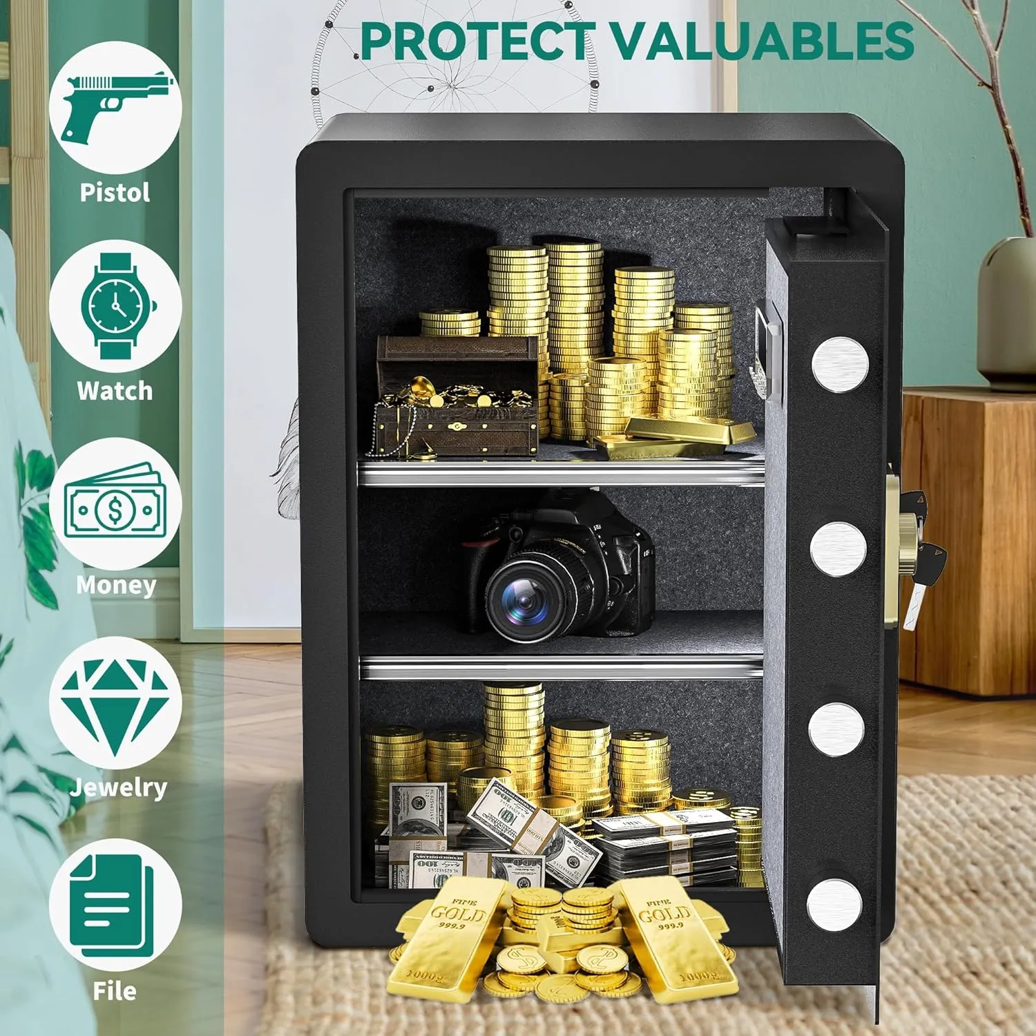 YITAHOME Large Safe Box with Fireproof Document Bag, Digital Keypad and Removable Shelf, Security Home Safe for Home Office Hotel Protects Important Valuables 3.5 Cubic Feet