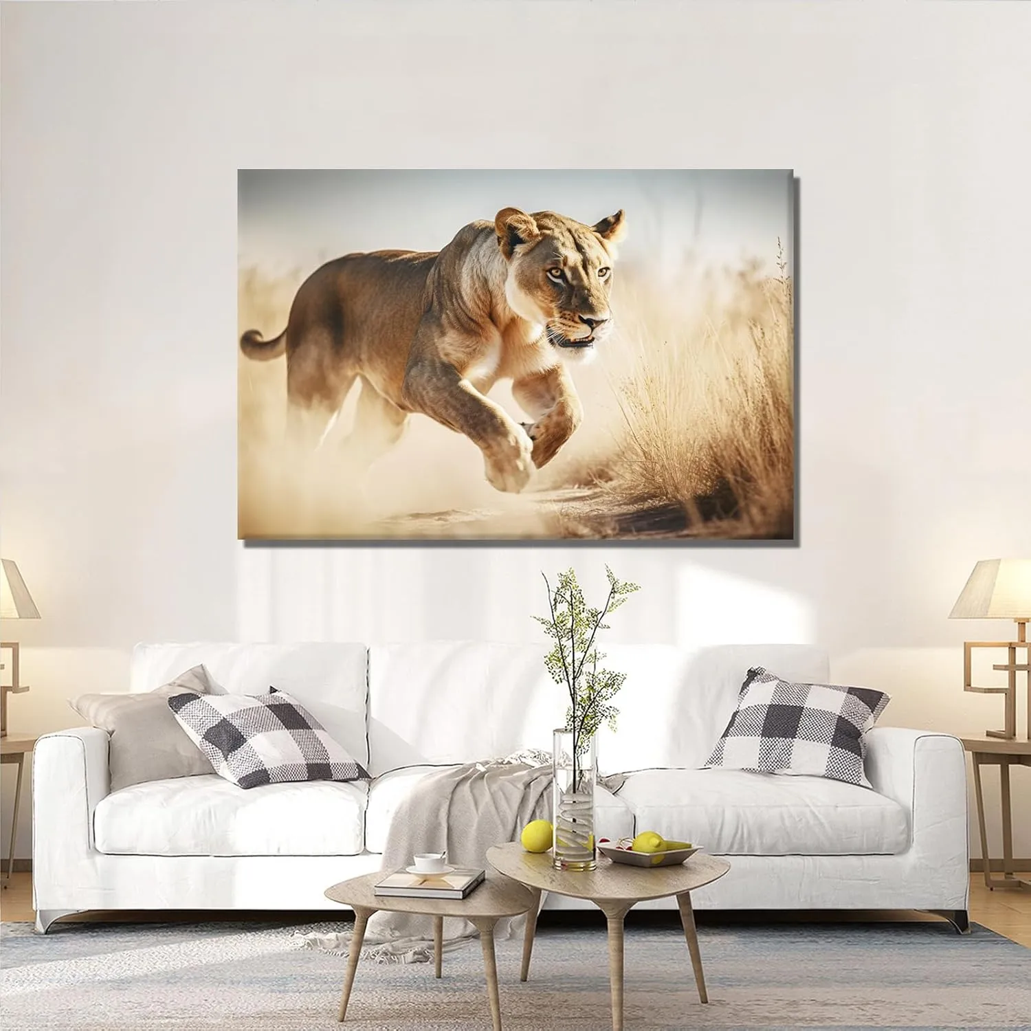 YONICA lion Canvas Wall Art - Lion Running On The Grassland Gazing At Far Away, High Definition Giclee Artwork Ready to Hang Suitable for Living Room Bedroom 32'' L x 24'' W(80x60cm)