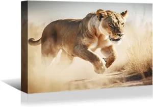 YONICA lion Canvas Wall Art - Lion Running On The Grassland Gazing At Far Away, High Definition Giclee Artwork Ready to Hang Suitable for Living Room Bedroom 32'' L x 24'' W(80x60cm)