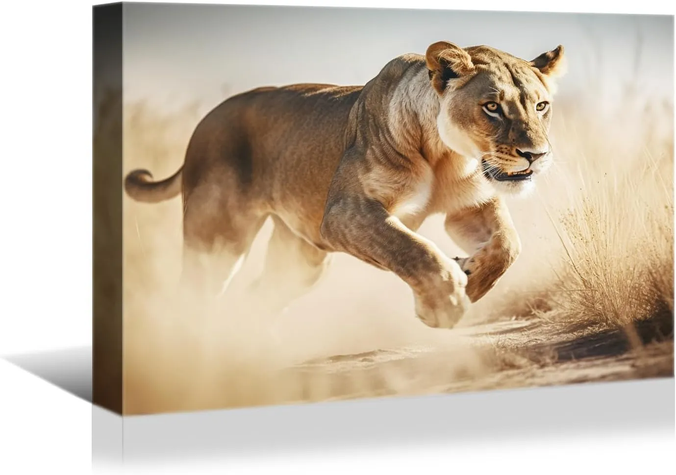 YONICA lion Canvas Wall Art - Lion Running On The Grassland Gazing At Far Away, High Definition Giclee Artwork Ready to Hang Suitable for Living Room Bedroom 32'' L x 24'' W(80x60cm)
