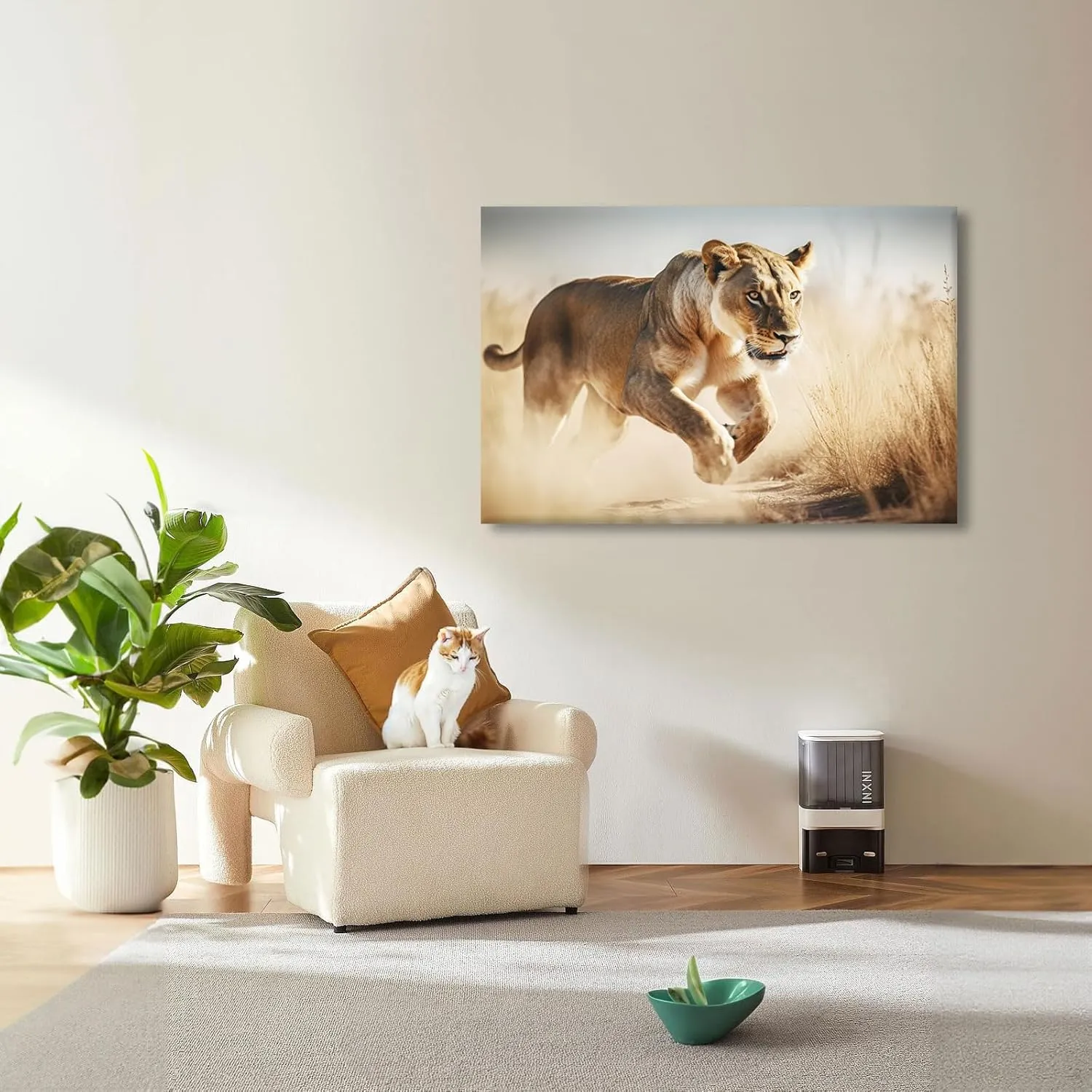 YONICA lion Canvas Wall Art - Lion Running On The Grassland Gazing At Far Away, High Definition Giclee Artwork Ready to Hang Suitable for Living Room Bedroom 32'' L x 24'' W(80x60cm)