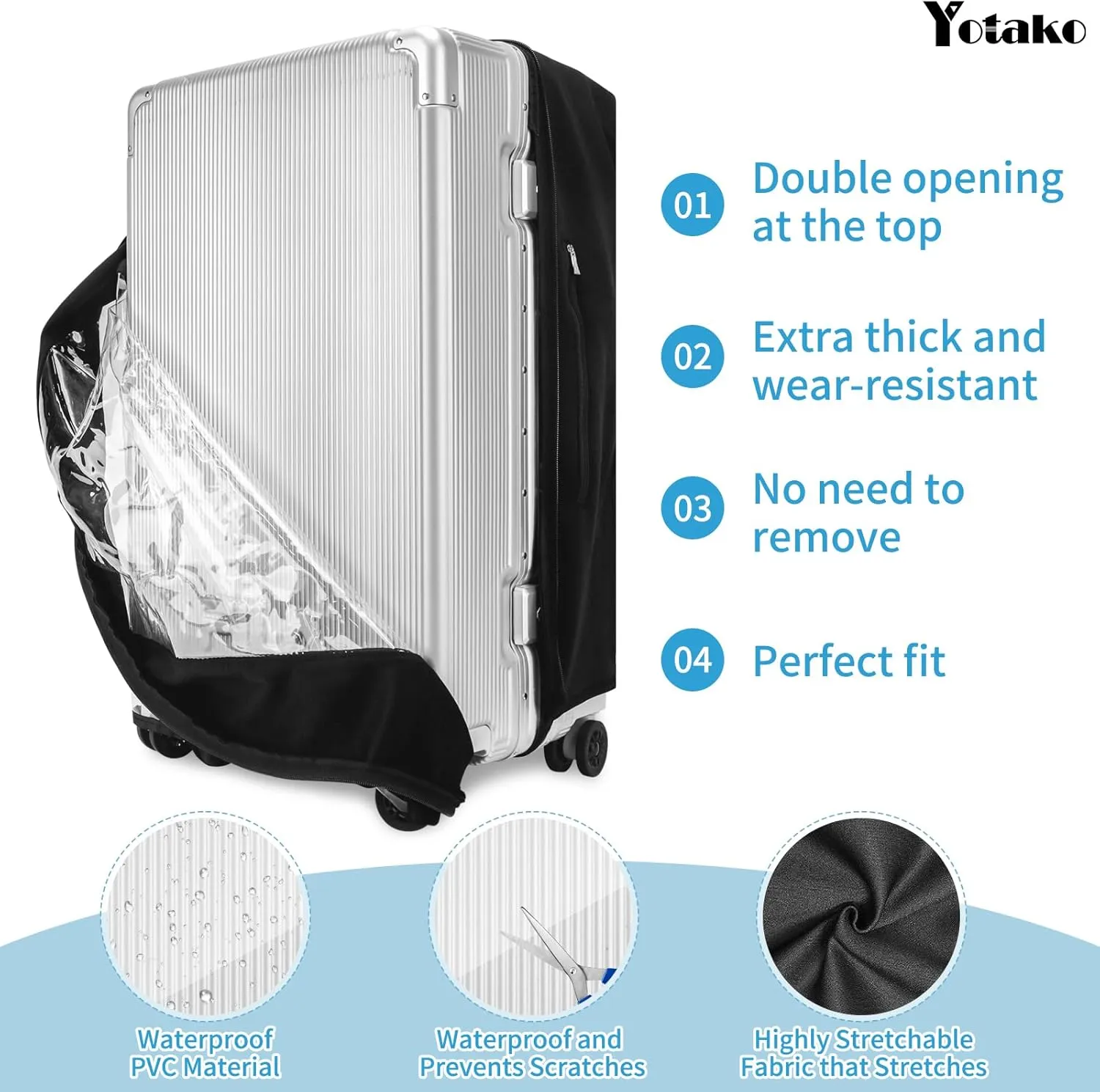 Yotako Upgraded Zippered Transparent PVC Suitcase Cover, No Disassembly Required Clear Luggage Protector for Suitcase
