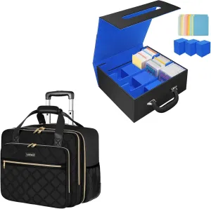 Ytonet Rolling Laptop Bag and Trading Card Storage Box, 1800  Commander Card Deck Box with Handle, Magnetic Card Holder and Top Loader Card Storage Case Fits for MTG, YuGiOh, and Sports Card