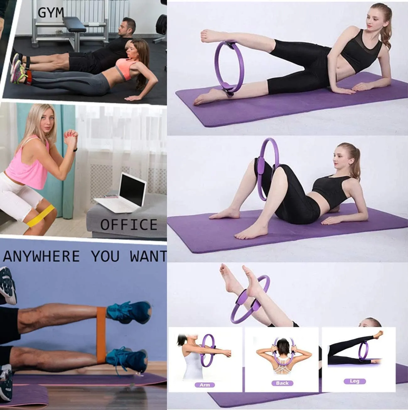 YXILEE Pilates Ring Circle Set - Workout at Home Workout Equipment Women - Booty Bands Stretching Equipment Pilates Mini Exercise Ball for Legs Arms and Thighs