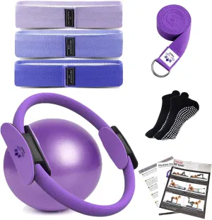 YXILEE Pilates Ring Circle Set - Workout at Home Workout Equipment Women - Booty Bands Stretching Equipment Pilates Mini Exercise Ball for Legs Arms and Thighs