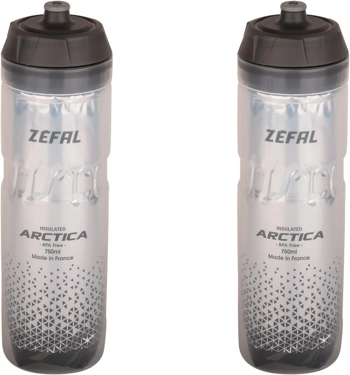 ZEFAL Pack Arctica 75 - Double Pack 750 ml Bicycle Drinking Bottles - Isothermal Bicycle Bottle - Odourless and Waterproof - BPA-Free Sports Bottle - Silver/Black