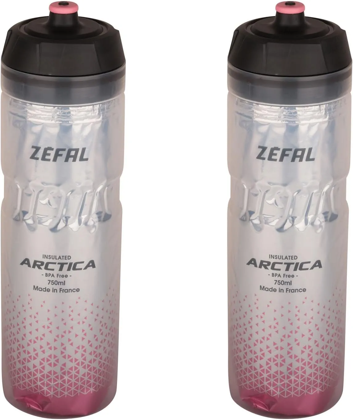 ZEFAL Pack Arctica 75 - Double Pack Bicycle Bottles 750 ml - Isothermal Bicycle Bottle - Odourless and Waterproof - BPA-Free Sports Bottle, Silver/Light Pink