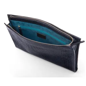 Zip Top Leather Folder - Navy Croc-Effect