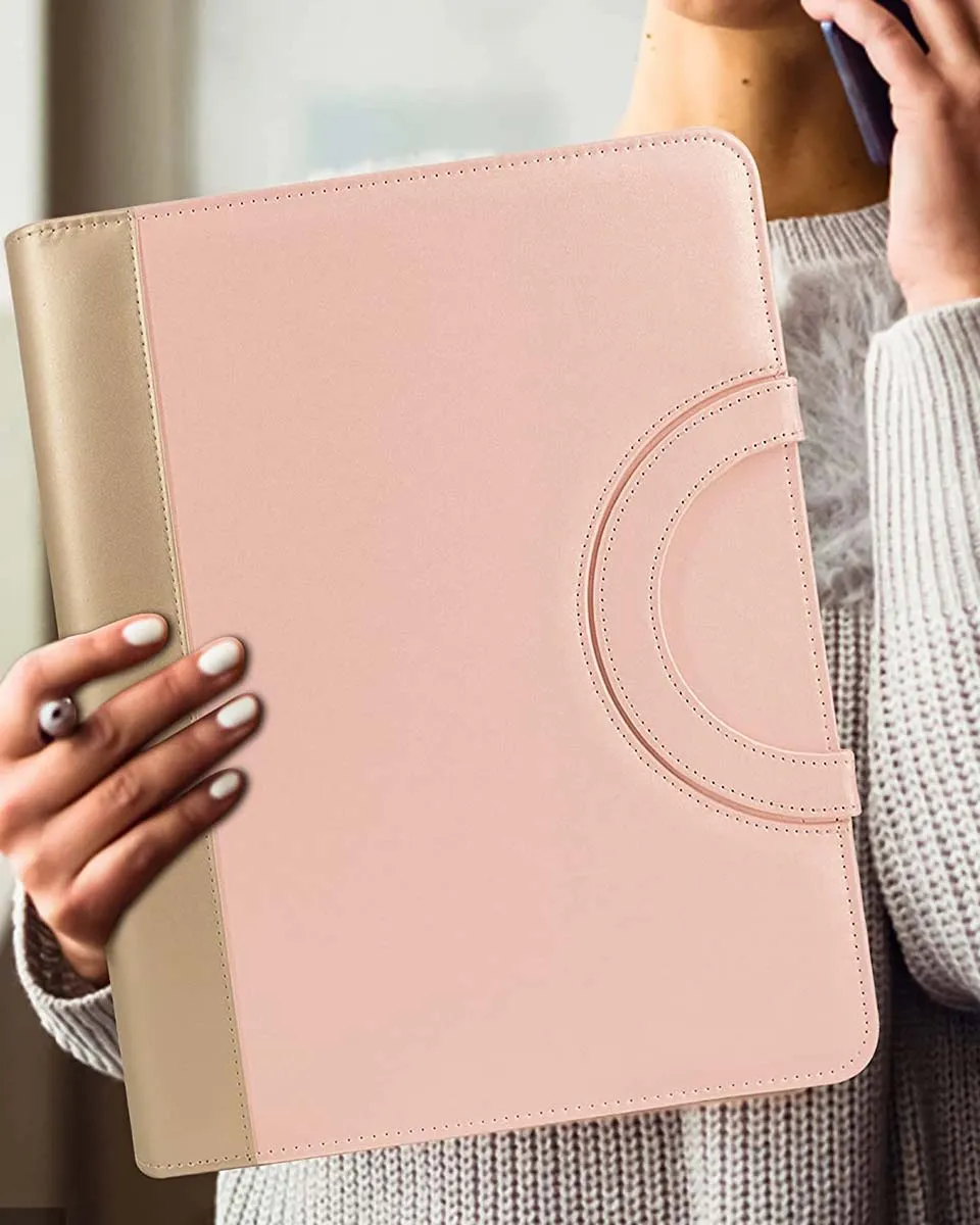 Zippered Leather Padfolio Portfolio with Hidden Handle Business Organizer Notepad Folder - 3 Colors Available