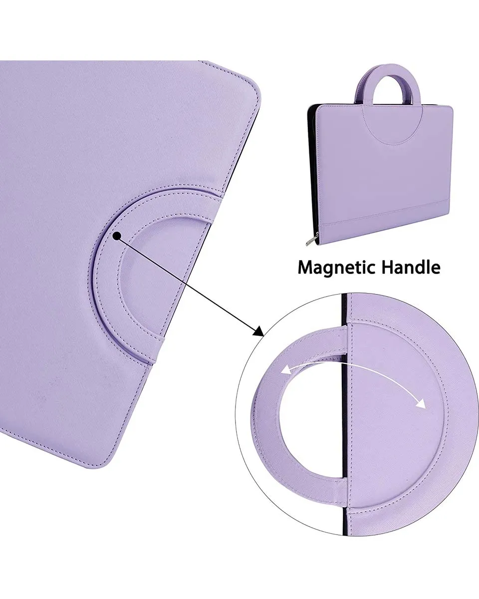Zippered Leather Padfolio Portfolio with Hidden Handle Business Organizer Notepad Folder - 3 Colors Available