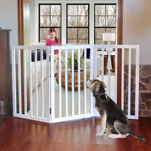 ZJSF Freestanding Indoor Dog Gate for House Foldable Wood White Puppy Gate for Doorways Pet Gate for Stairs Extra Wide Pet Fence 32" Height 3 Panels