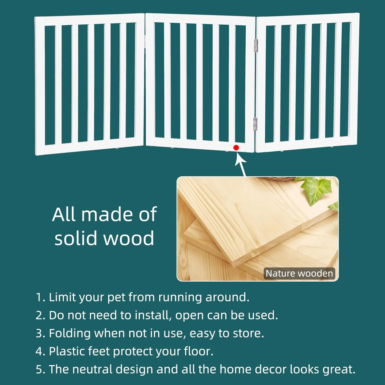 ZJSF Freestanding Indoor Dog Gate for House Foldable Wood White Puppy Gate for Doorways Pet Gate for Stairs Extra Wide Pet Fence 32" Height 3 Panels