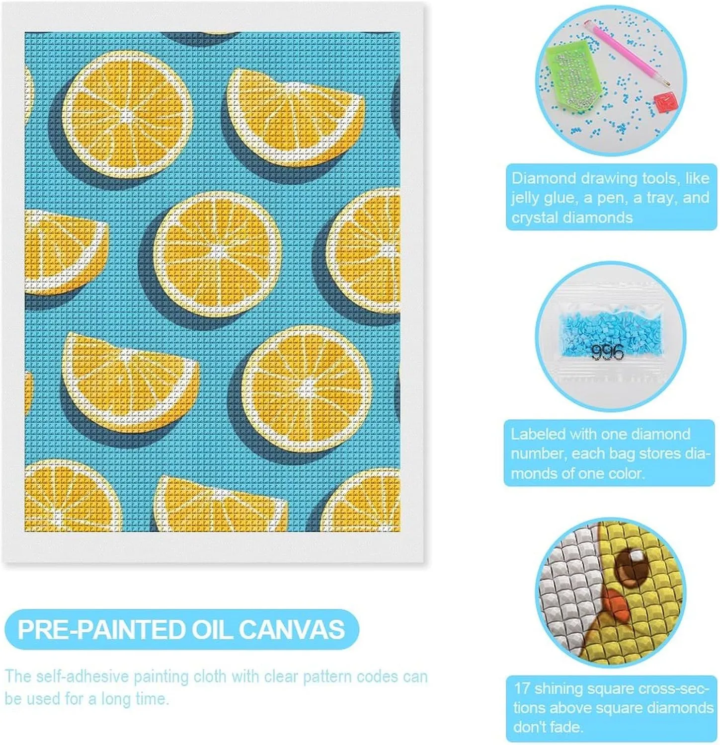 ZLFDSKGY Diamond Painting Kits Diamonds Art Kits for Adults Lemon Wedges 5D Diamond Dots Paintings Full Drill Paint by Diamonds for Beginners Gem Art Painting for Wall Decor 12"x16"