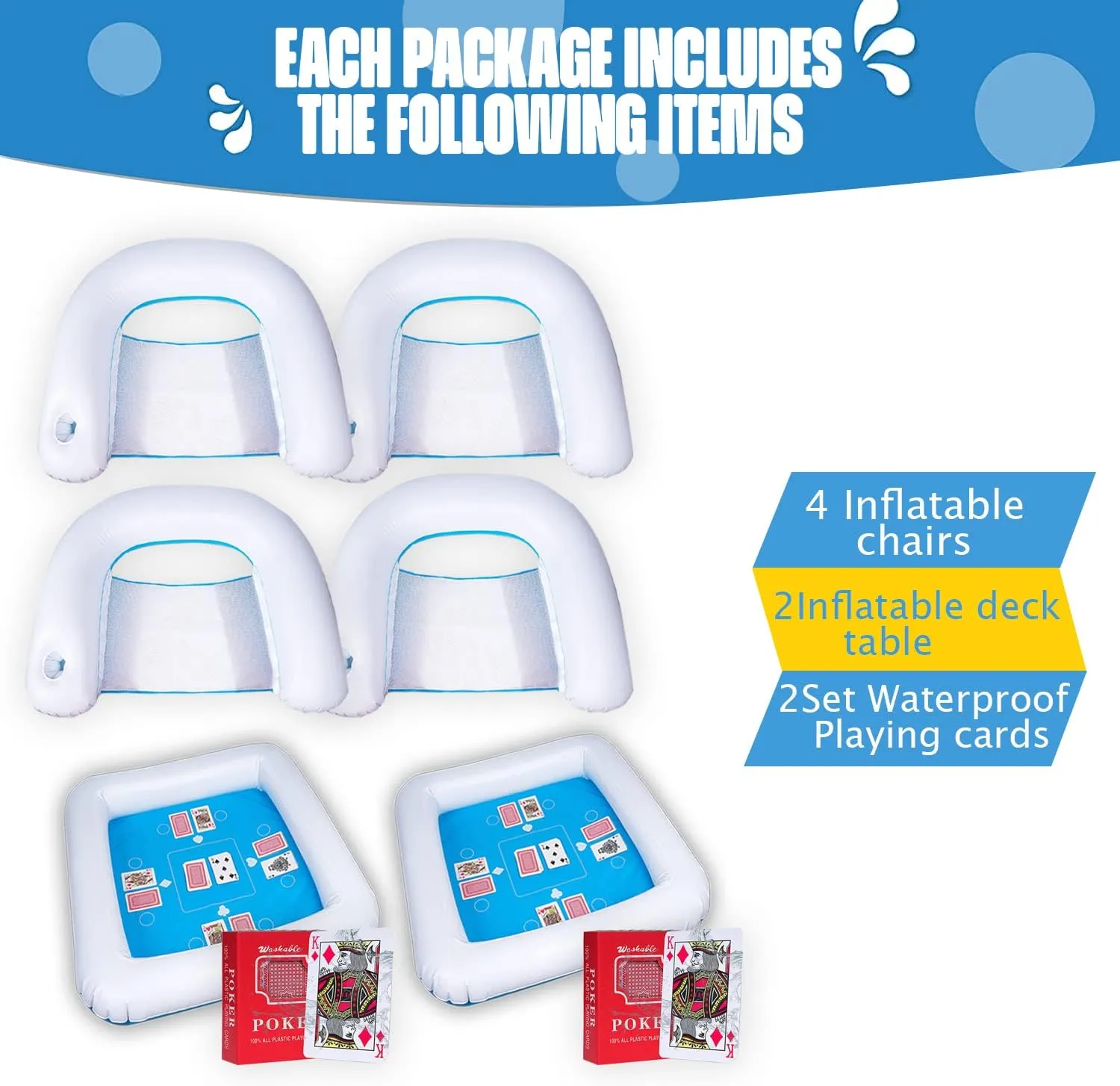 ZONETECH Game Station Set 2 Pack with Waterproof Playing Cards for Pool or Beach Blue/White
