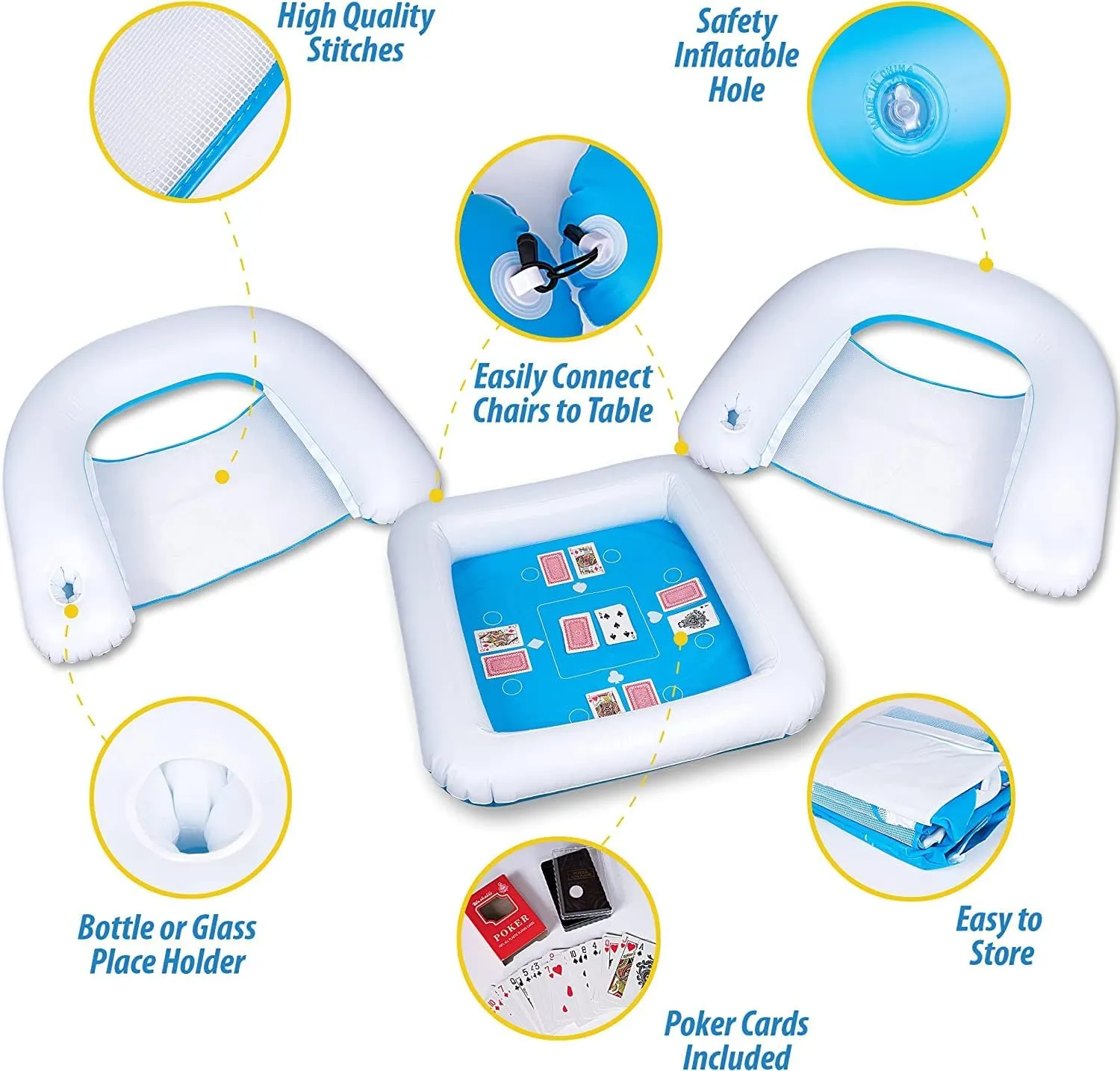 ZONETECH Game Station Set 2 Pack with Waterproof Playing Cards for Pool or Beach Blue/White