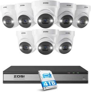 ZOSI 16CH 4K PoE Security Camera System with Person Vehicle Detection,2 Way Audio,Color Night Vision,16Channel 8MP PoE NVR Recorder with 4TB HDD,8pcs 5MP Indoor Outdoor IP Cameras,for 24/7 Recording