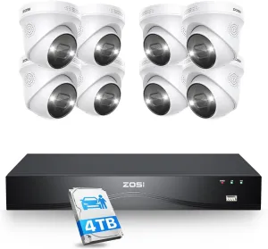 ZOSI 16CH 4K Spotlight PoE Security Camera System,8pcs 4K Outdoor Indoor PoE IP Cameras,Person Vehicle Detection,2 Way Audio and Siren,Night Vision,8MP 16Channel NVR with 4TB HDD for 24/7 Recording