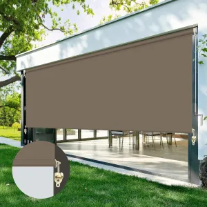 ZY Blinds Exterior Blackout Cordless Window Blinds, Waterproof Dark Brown Fabric Outdoor Roller Shades, Sunlight Protection Pull Shade Privacy Screen for Deck, Porch, Balcony, Backyard