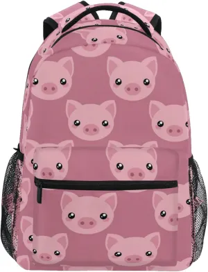 ZZKKO Cartoon Animal Pig School Backpacks Book Bag for Boys Girls Travel Hiking Camping Daypack Work Laptop Backpack Pink