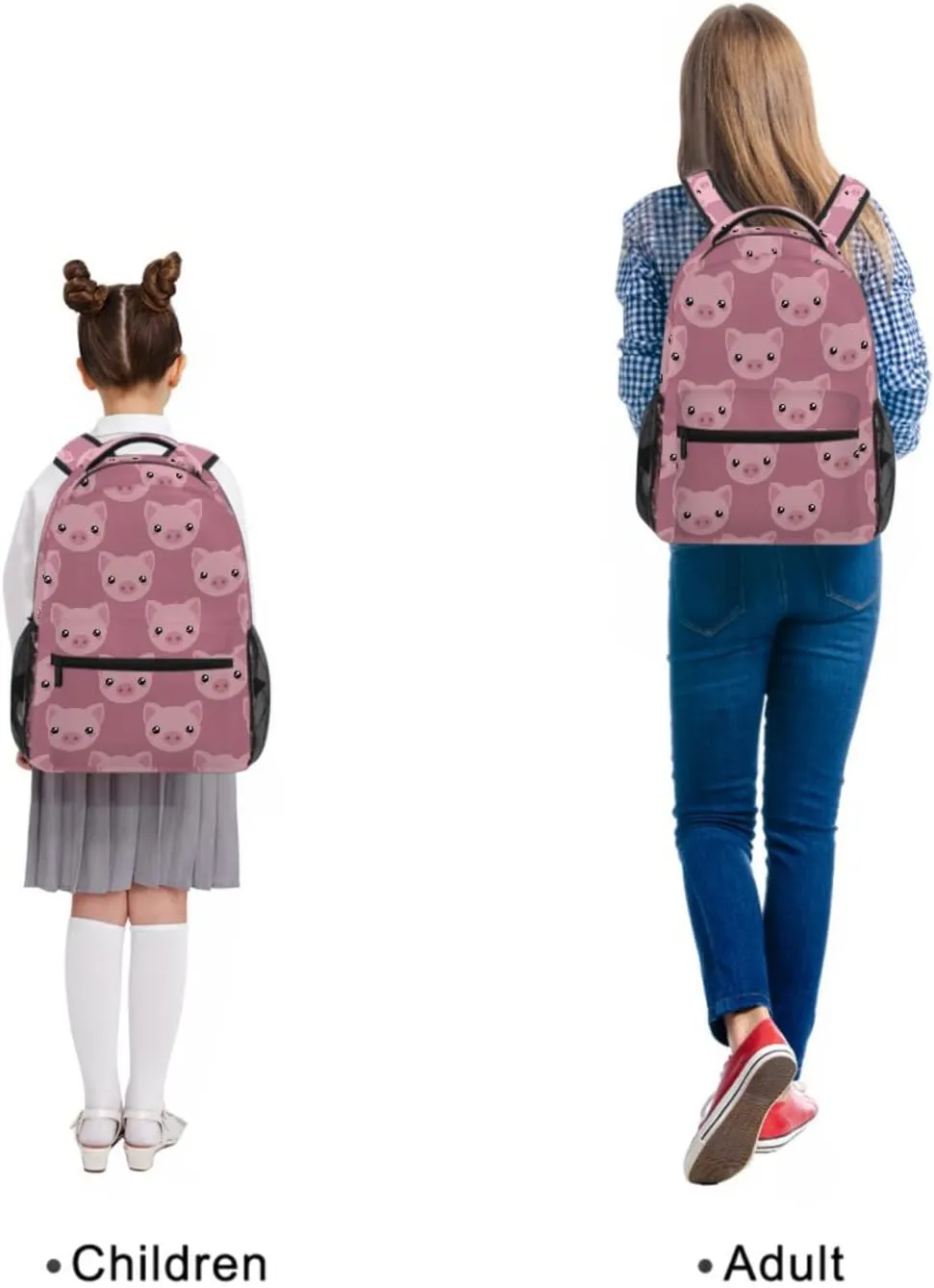 ZZKKO Cartoon Animal Pig School Backpacks Book Bag for Boys Girls Travel Hiking Camping Daypack Work Laptop Backpack Pink